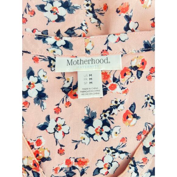 MOTHERHOOD FLORAL PATTERN V-NECK BUTTON DOWN TWO CHEST POCKETS MATERNITY BLOUSE - Picture 9 of 11
